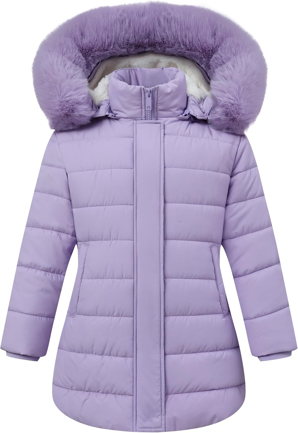 Girls' Down Coat with Removable Hood,Kid's Waterproof Winter Jacket Snow Outwear Parka Fleece Insulated