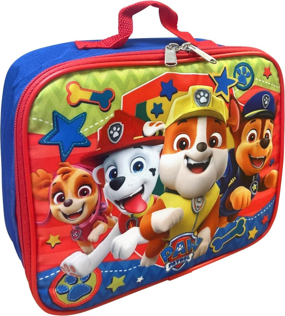 Ruz Kids Licensed School Backpack with Lunch Box Set. Two Piece 15” Book Bag and Lunch Box Bundle (Paw Patrol Blue-Red), Large