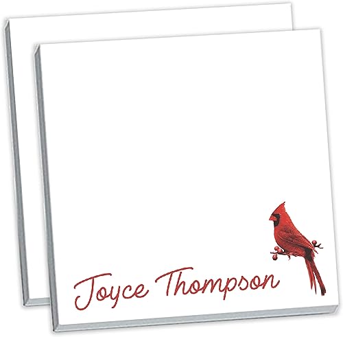 Notas adhesivas personalizadas con diseño de pájaro cardenal 3 x 3 pulgadas, 50 notas adhesivas por bloc, texto con nombre personalizado, idea de
