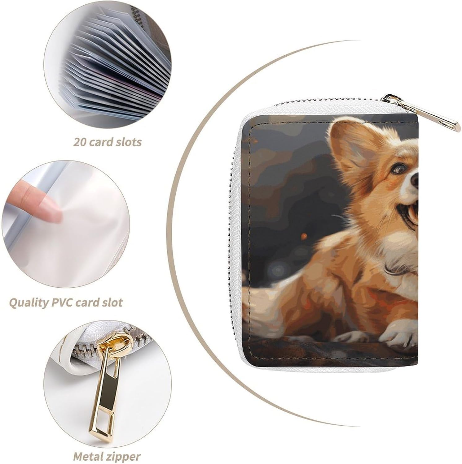 Cute Corgi Dog Card Holder RFID Blocking,Credit Card Wallet for Women And Men,Card Case Organizer Bag with Zipper