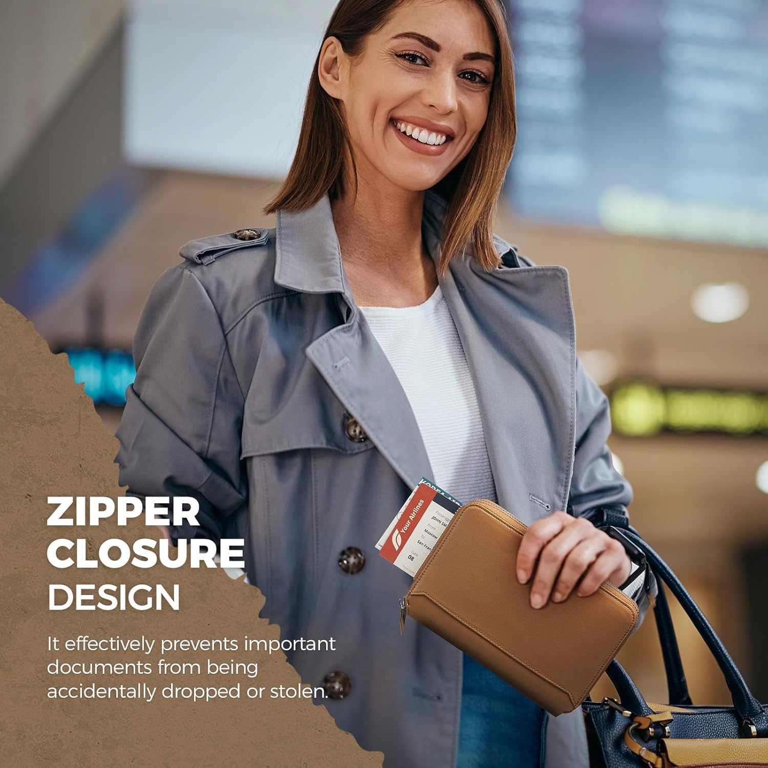 VULKIT Leather Passport Holder for 4-8 Passports Family RFID Blocking Passport Wallet with Zipper Travel Documents Organizer for Men or Women (Brown)