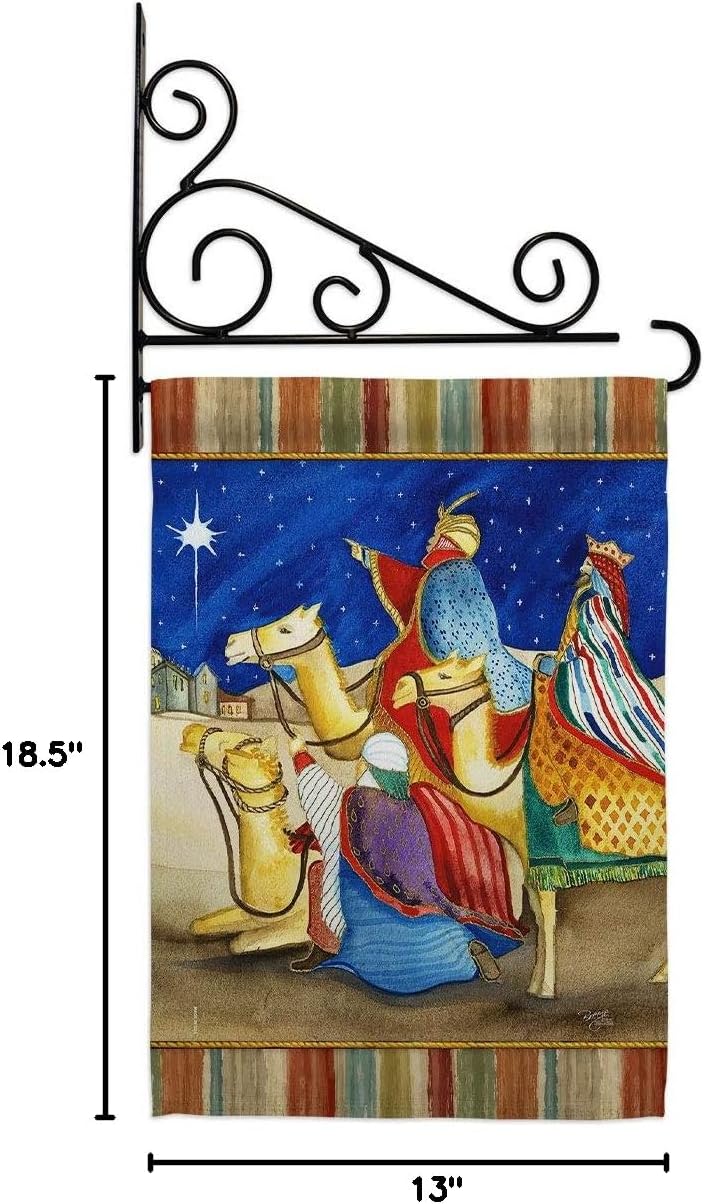 Three Kings Garden Flag Set Wall Holder Wintertime Wise Men Star Baby JesusSeason Christian Small Decorative Gift Yard House Banner Made In USA 13 X 18.5