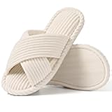House Slippers for Women Memory Foam Bedroom Slippers Corduroy Open Toe Slides Shoes Indoor and Outdoor