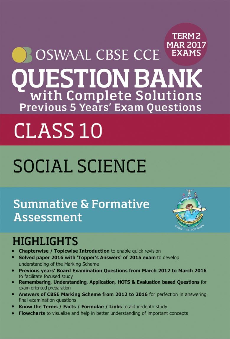 Oswaal CBSE CCE Question Bank With Complete Solutions For Class 10 Term II (October to March 2017) Social Science