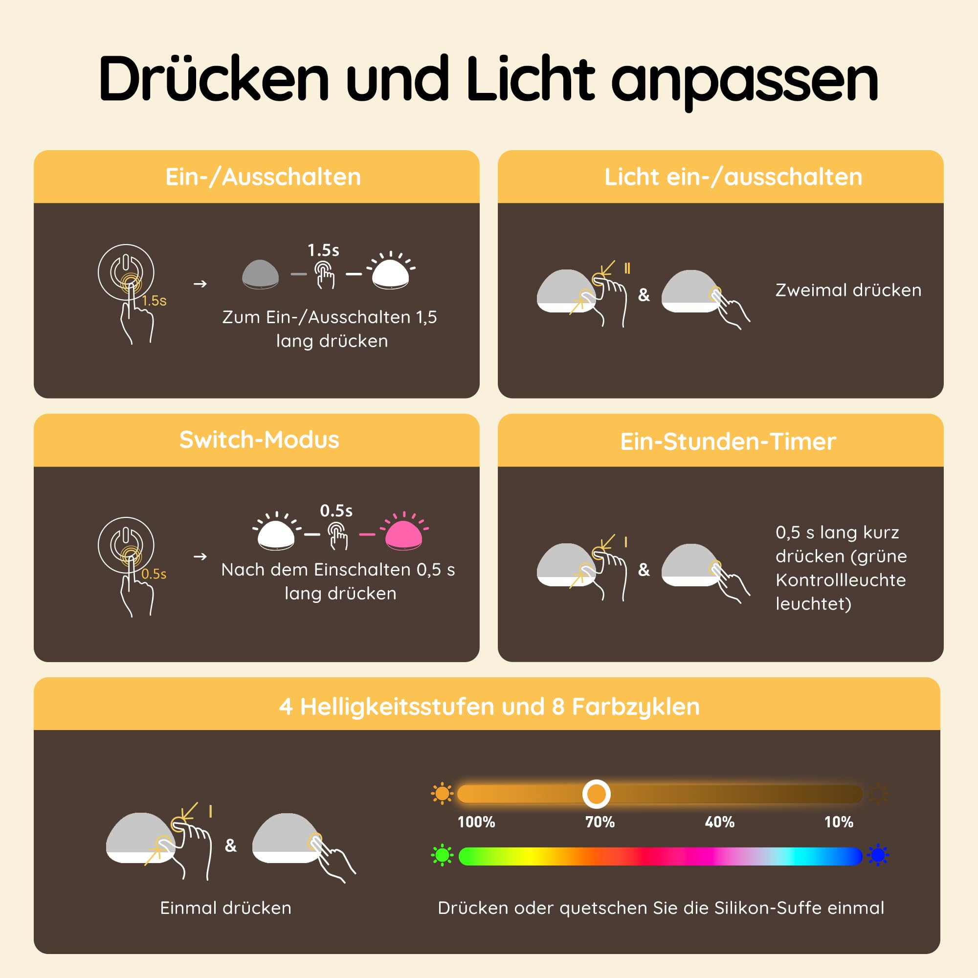 Nachtlicht Kinder, RGB Silikon Stilllicht Nachttischlampe, USB Wiederaufladbar, Mit Timer Dimmbar Touch Kinderbett Nachtlicht, Kinder Schlafzimmer Dekor Kinder Geschenke