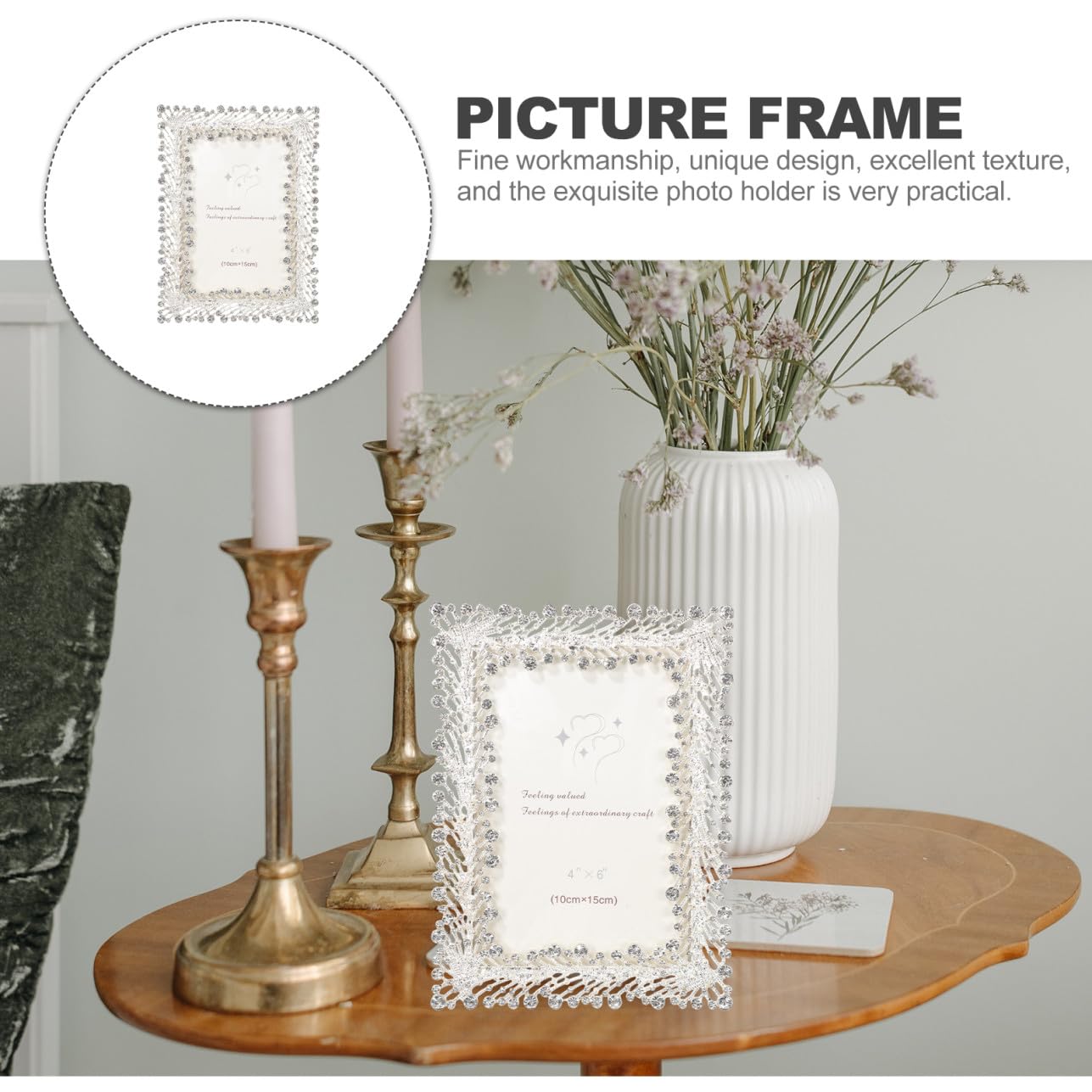 Strass Fotorahmen aus Zinklegierung und Glas für Hochzeitsfotos | Tischdeko für Shop und Wohnzimmer, Dekorativ, Schützt Aufnahmen, Einzigartiges Design in Schicker Eleganz