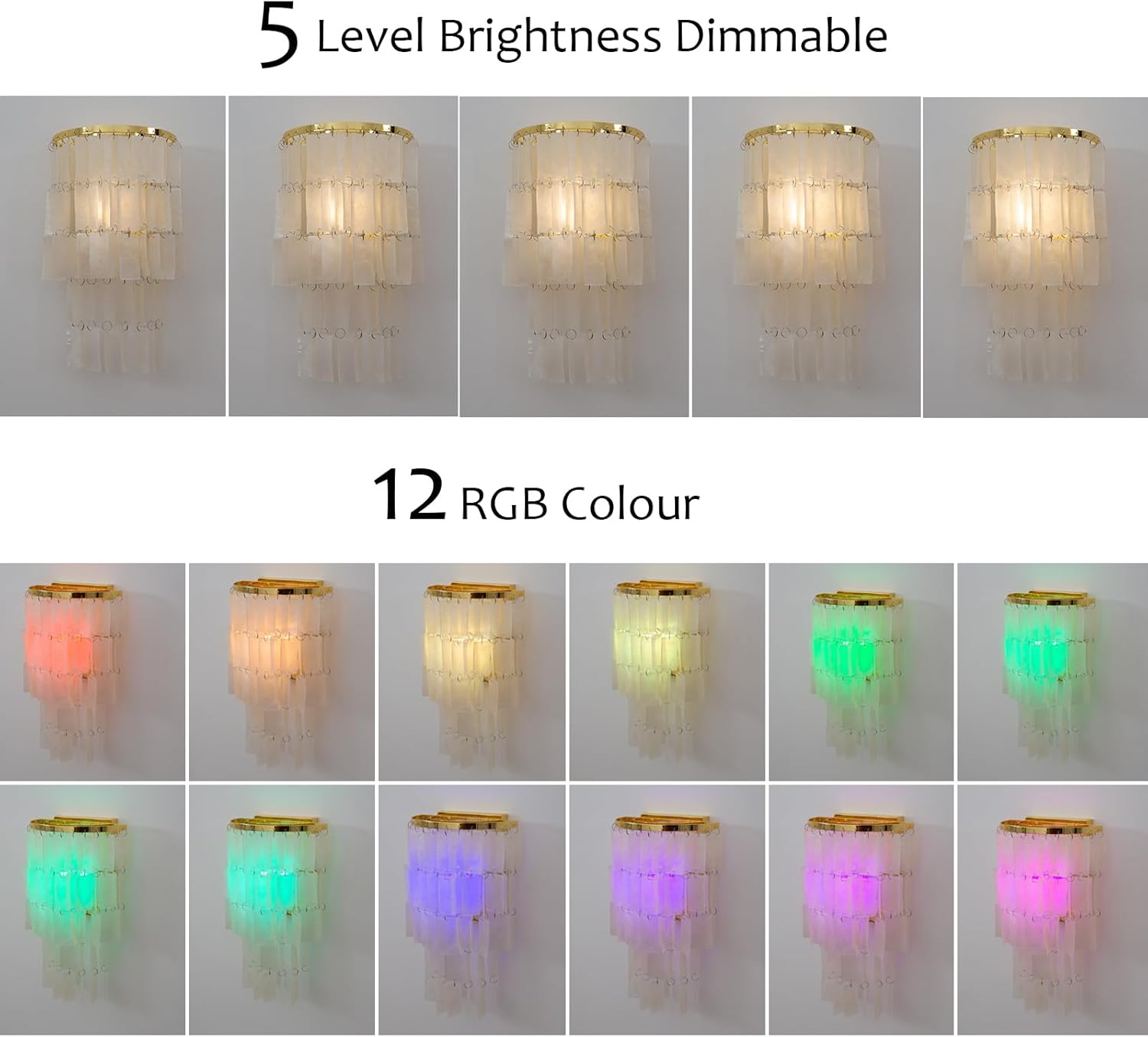 Pathson Modern Dimmable Capiz Seashell Wall Sconce Light, Battery Operated Wall Vanity Lighting with Remote, Brass Gold Bedside Decor Lamp Fixture for Living Room Bathroom Bulb Included