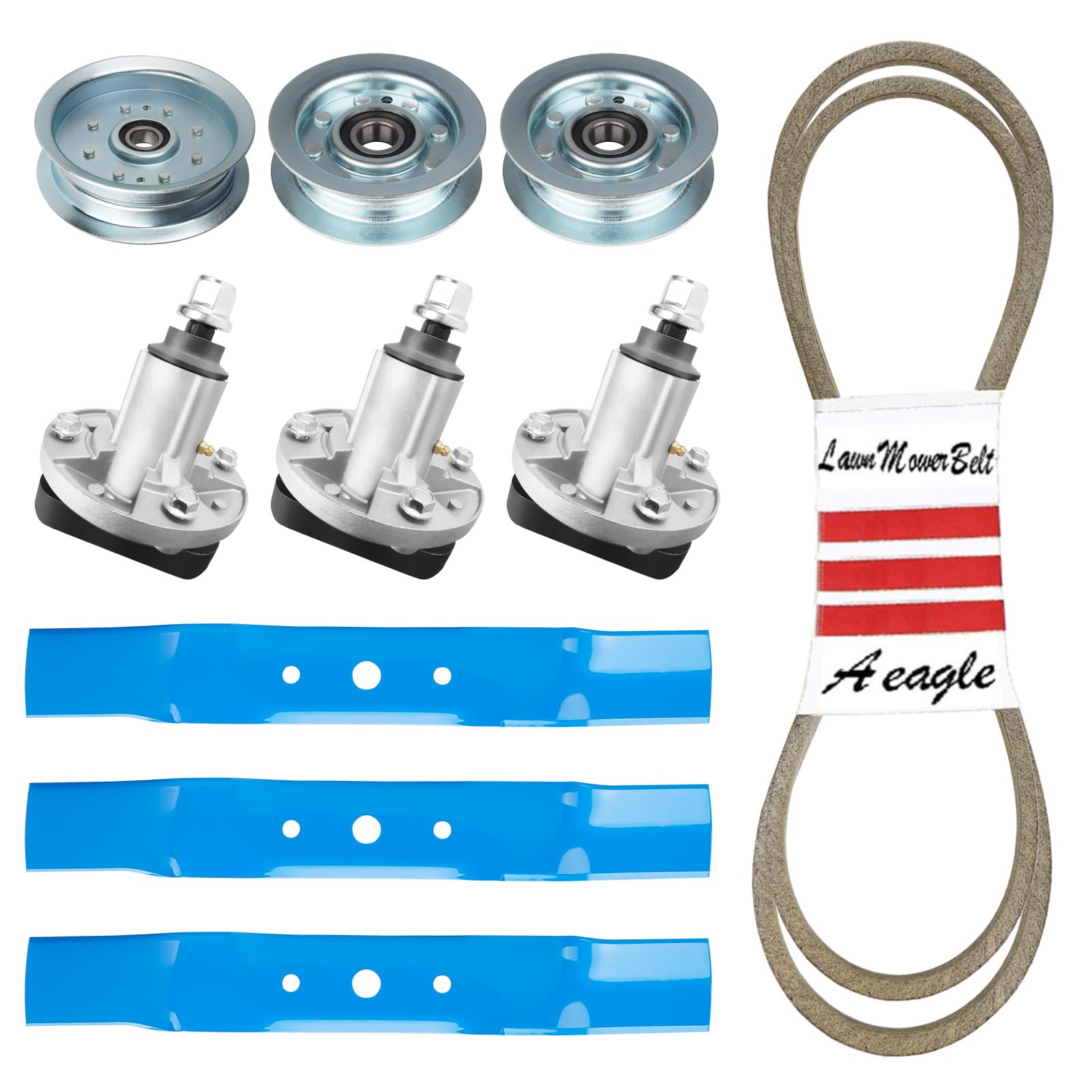 AEagle Mower 48'' Deck Set Blade Spindle Belt Idler for John Deere L120 L130 L2048 L2548 1742HS Export, GY20785 GX20305 GY20571 GX20250 GY20568 GY20050 GY22082 GY20629 GY22172 GY20067 756-05034