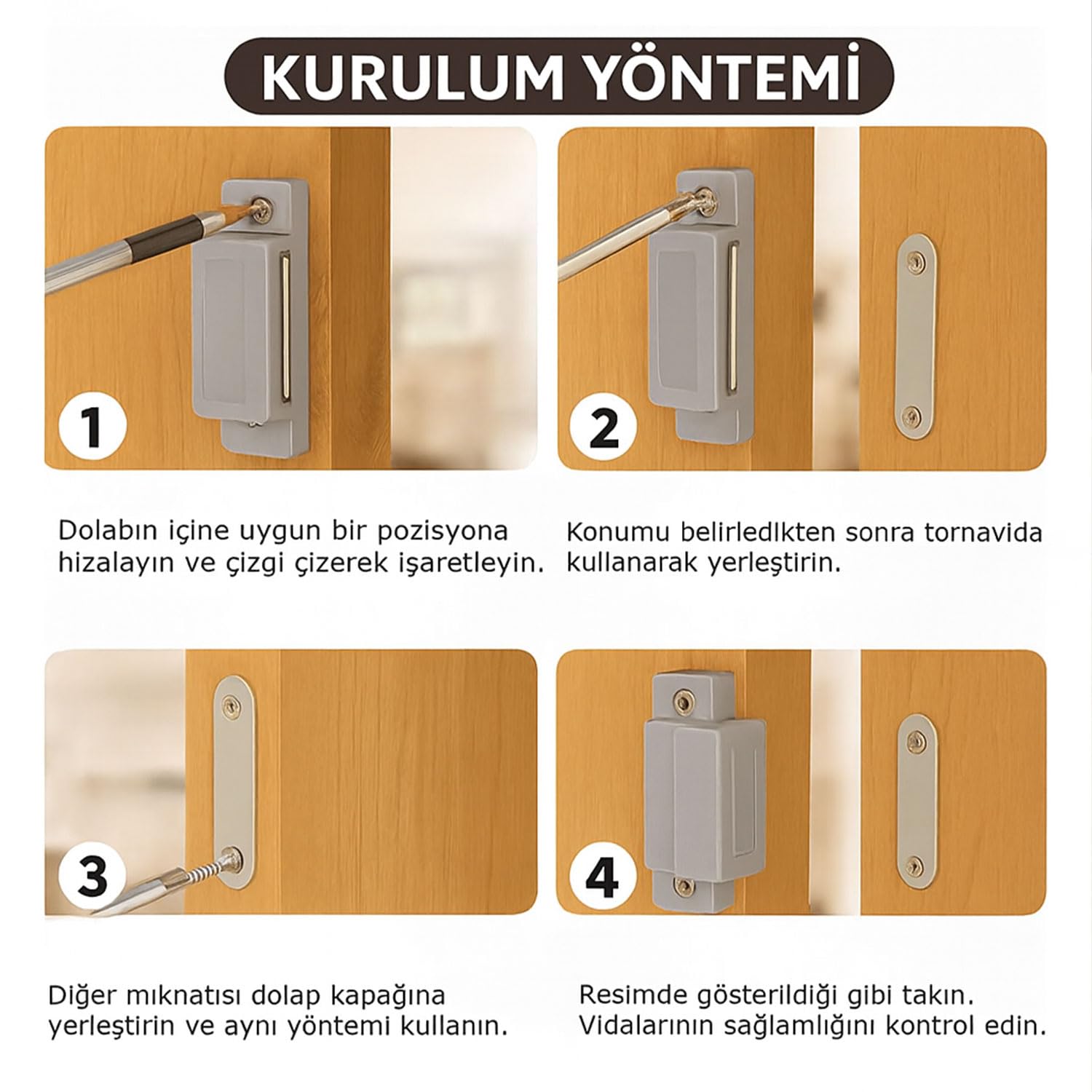 Mıknatıslı Çıt Çıt 8,5 cm Paslanmaz Metal Kapak Tutucu Dolap Çekmece Kapatma Mekanizması