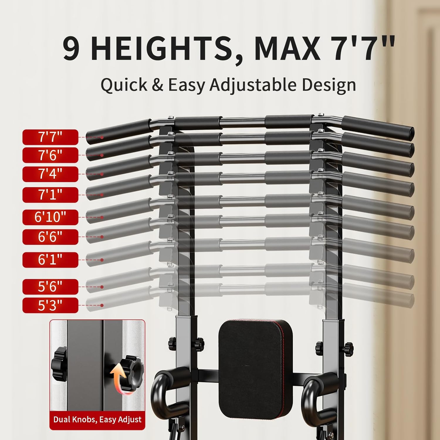 Power Tower Pull Up Bar Station, 450 lbs Capacity, Heavy-Duty 2" Steel Frame, Stable X-Base, Adjustable Dip Station for Home Gym
