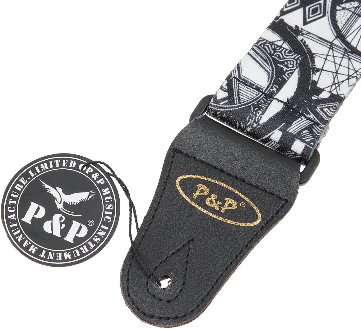 Kmise MI0288 Adjustable Soft Leather Thick Strap for Electric Acoustic Guitar Bass, Black