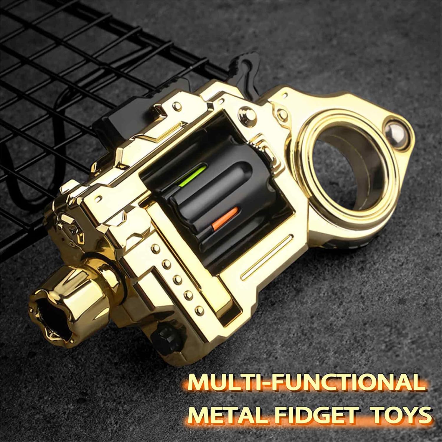 Metal Fidget Toys Adults Gun: Fidget Spinner Cool Fidget Toy for Men Stress Relief Spinner Ring for Finger Concentration Office Study Travel (Radiant Gold)