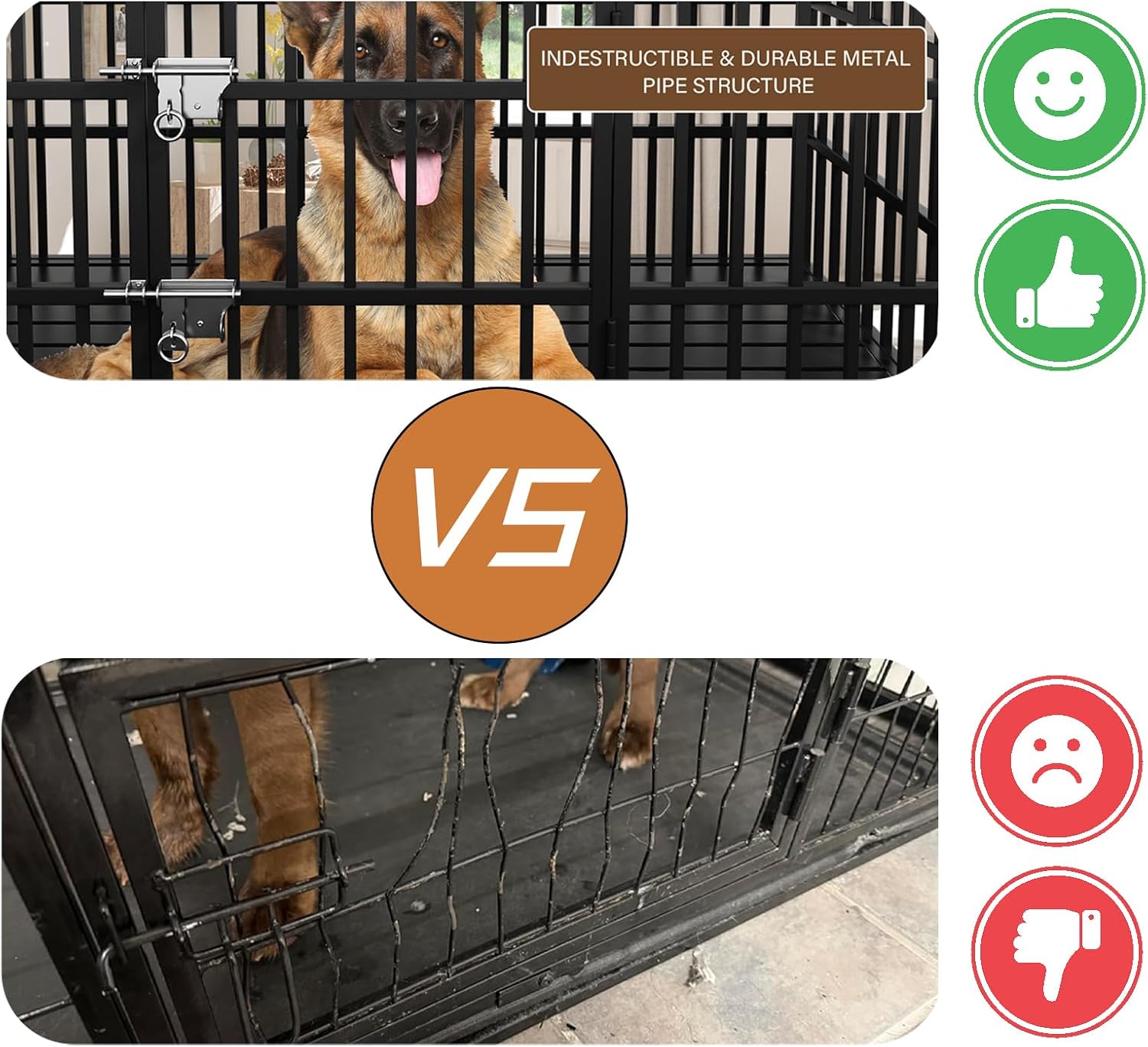 Heavy Duty Dog Crate for Large Dogs, 58 inches Extra Large Dog Kennel Indoor, Roof Dog Cage for High Anxiety Dogs