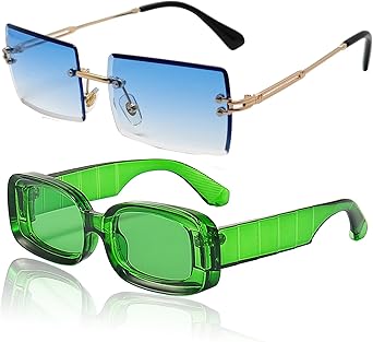 Rectangle Sunglasses for Women Men, Blue Sunglasses & Green Sunglasses