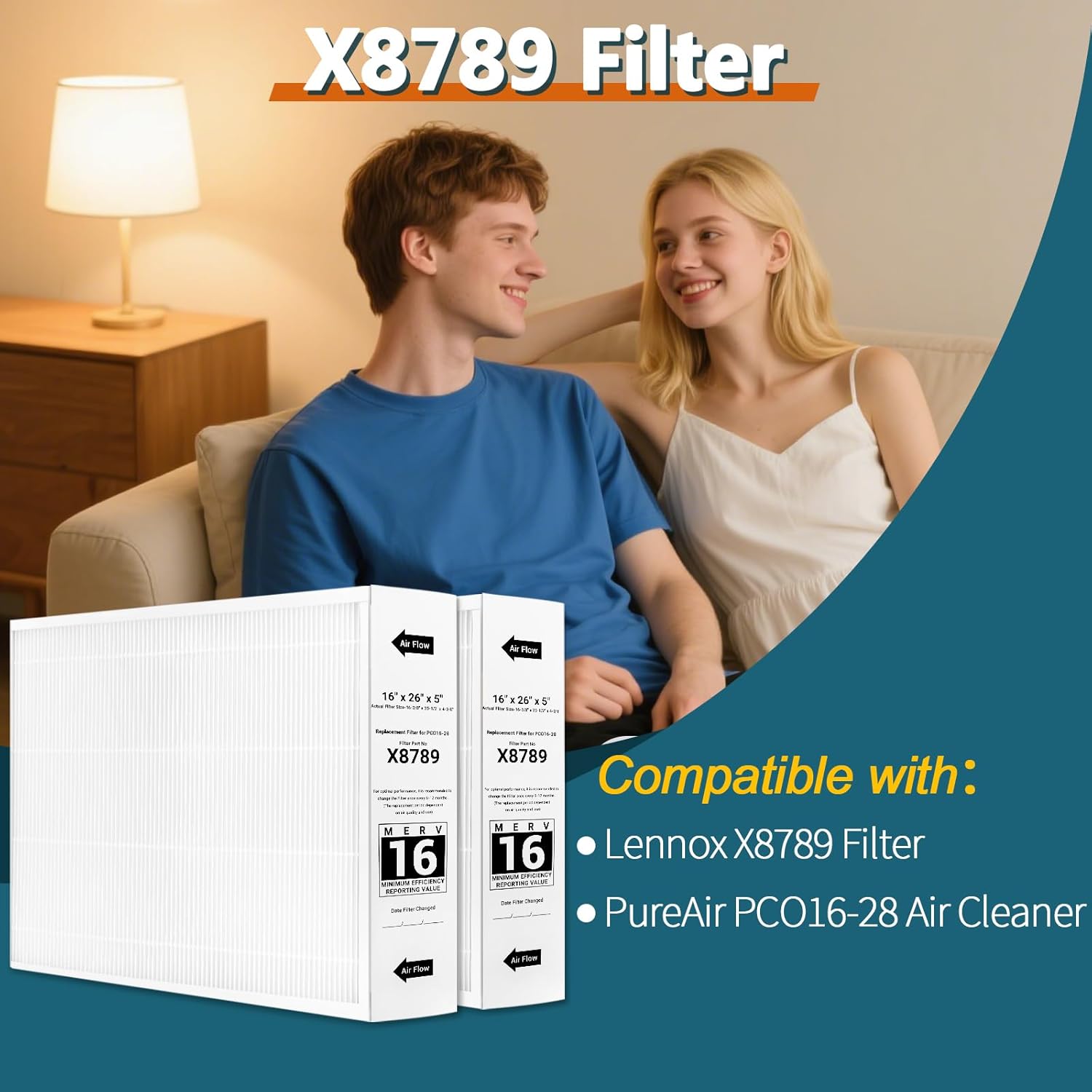 X8789 Filter 16x26x5 MERV 16 Compatible with lennox x8789 filter merv 16 and PureAir PCO16-28 Air Cleaner. Fit 16x26x5 Furnace Filter 2 Packs