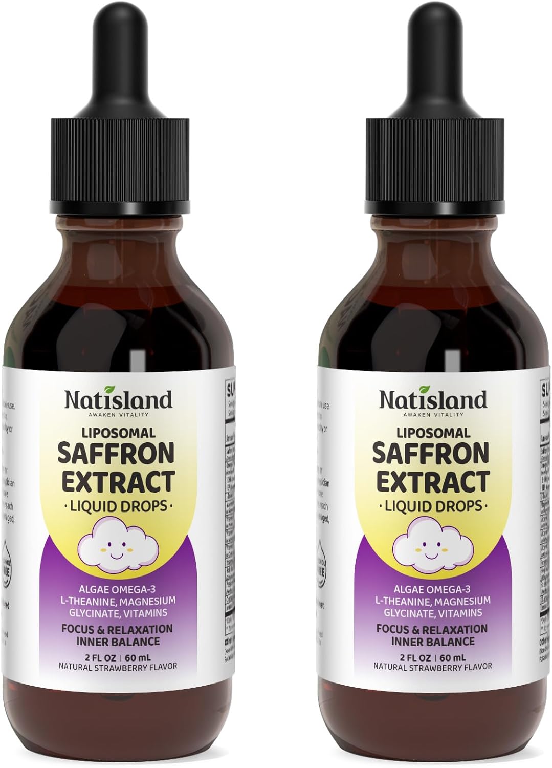 Liposomal Saffron Drops for Kids, Organic Saffron Extract Supplements with Holy Basil, Rosemary for Focus, Attention & Brain Support, Vegan, Alcohol-Free, Strawberry Flavor, 4 FL OZ