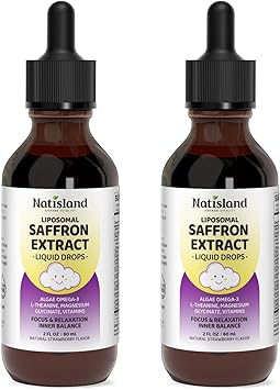 Liposomal Saffron Drops for Kids, Organic Saffron Extract Supplements with Holy Basil, Rosemary for Focus, Attention & Brain Support, Vegan, Alcohol-Free, Strawberry Flavor, 4 FL OZ