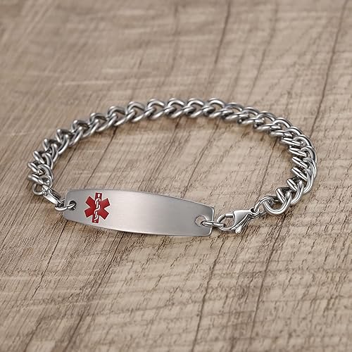 Miniatura 2 de LinnaLove Pulseras de alerta médica intercambiables para hombres y mujeres Pulseras de identificación personalizables de acero inoxidable