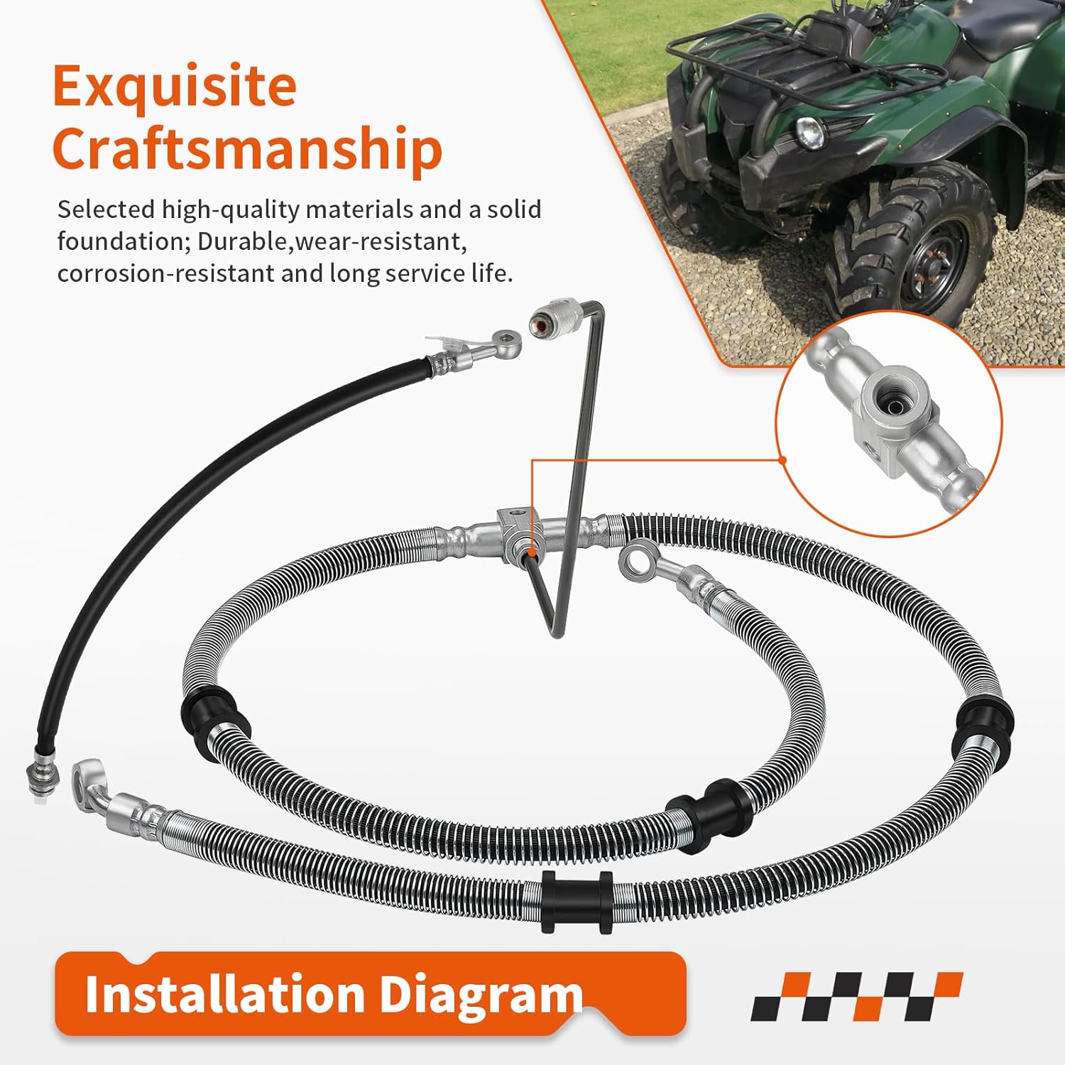 Front Brake Hose Line Pipe Kit for Yamaha Kodiak Grizzly Bruin 350 400 450 2003-2014 5ND-F5872-10-00