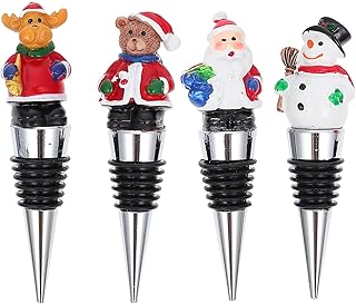 HEMOTON 4Pcs di Natale Bottiglia di Vino Tappo di Santa Pupazzo di Neve Vino Tappi di Sughero Bottiglia di Tappi per Le Orecchie di Ricambio per La Cerimonia Nuziale Casa Uso Bar