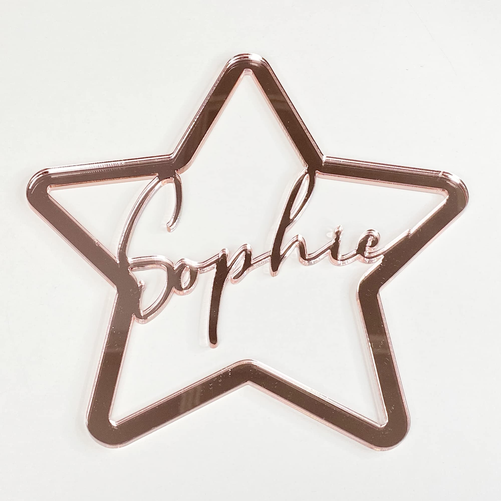 Personalised Any Name Text Wooden Colour Hoop Acrylic Mirror Floral Wedding Wreath Hanging Door Sign Wall Decoration Plaque Star (Rose Gold Mirror, 60cm)