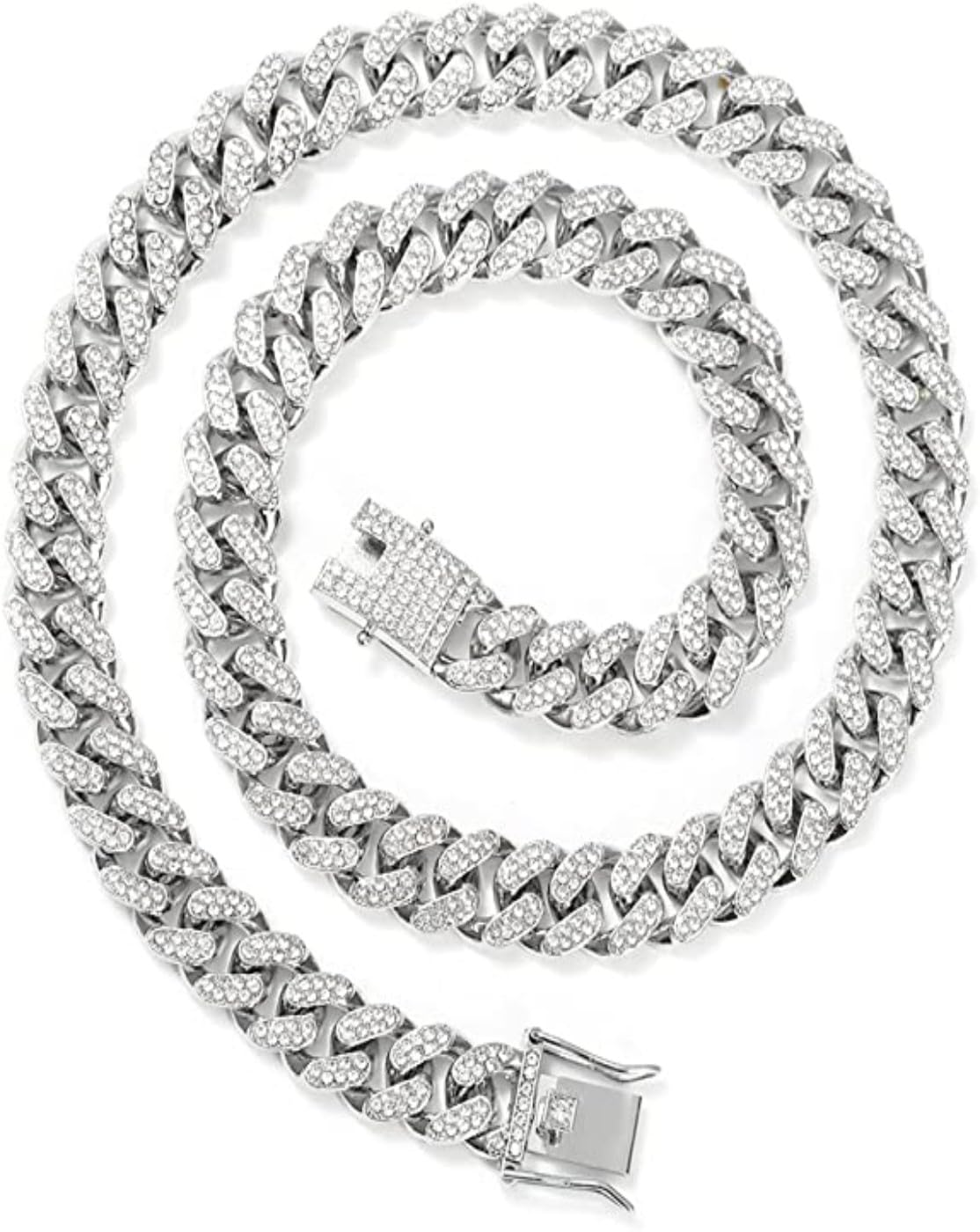 VIEN® Mc Stan Style Cuban Link Chain Unisex Miami Necklace Iced Out Cubic Zirconia Sterling Silver Plated SS Chain (SILVER) (B0CKHVQNT1) Amazon Price History, Amazon Price Tracker