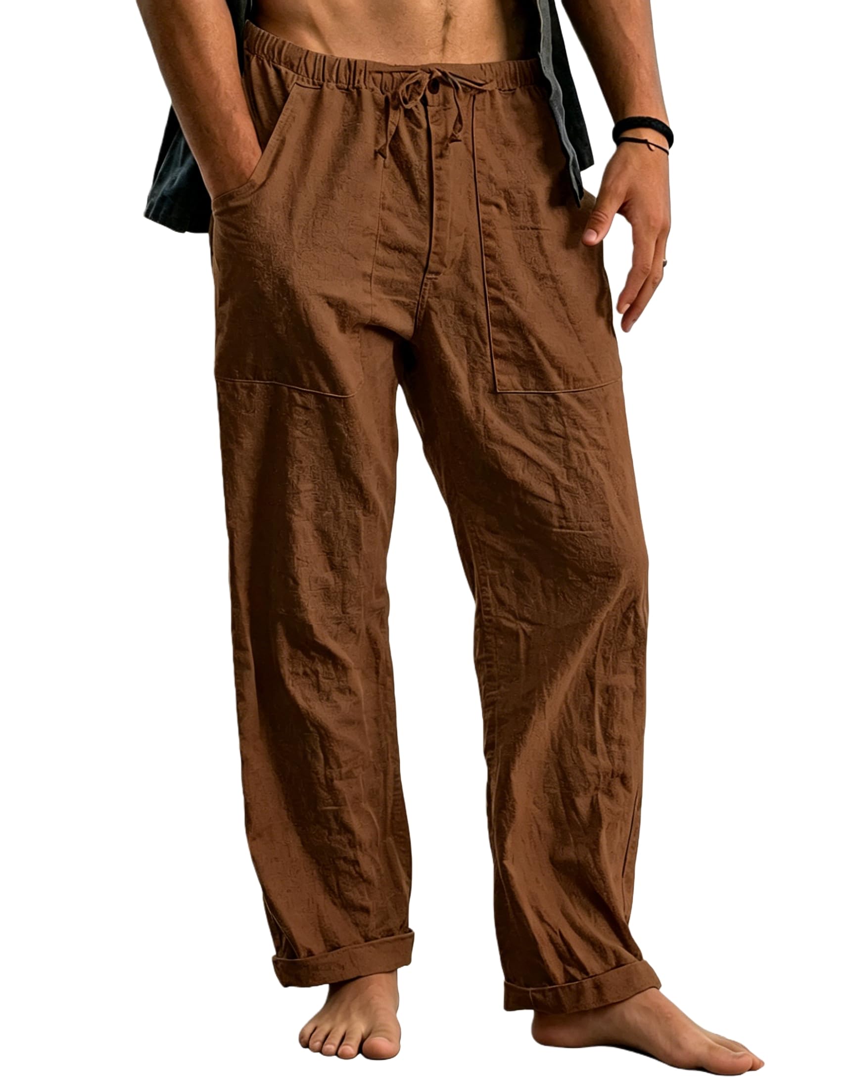 Cegerne Pantaloni in Lino Uomo Lunghi Leggeri, Pantaloni Estivi Casual con Vita Elastica e Coulisse, per Spiaggia Vacanze Medievale Vintage e Uso Quotidiano