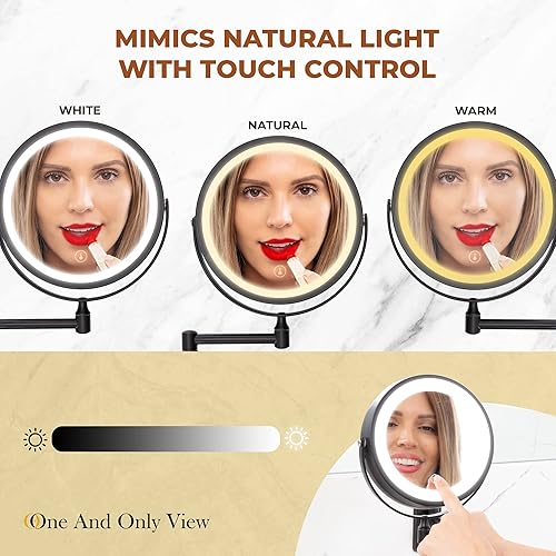 Miniatura 4 de Espejo de maquillaje iluminado montado en la pared, espejo de tocador con brazo oscilante con luces y aumento de 10 veces para baño, incluye cable