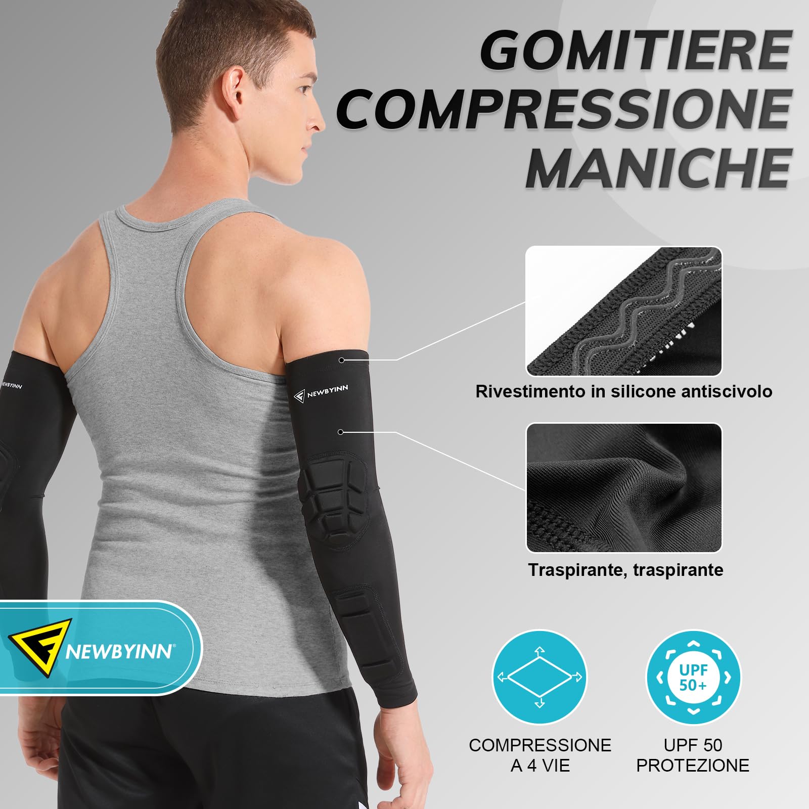 Newbyinn Gomitiere Portiere Calcio, Gomitiere Palestra Braccioli Imbottiti Manicotti Pallavolo, Manicotto Epicondilite Padel Gomitiera MTB, Nero