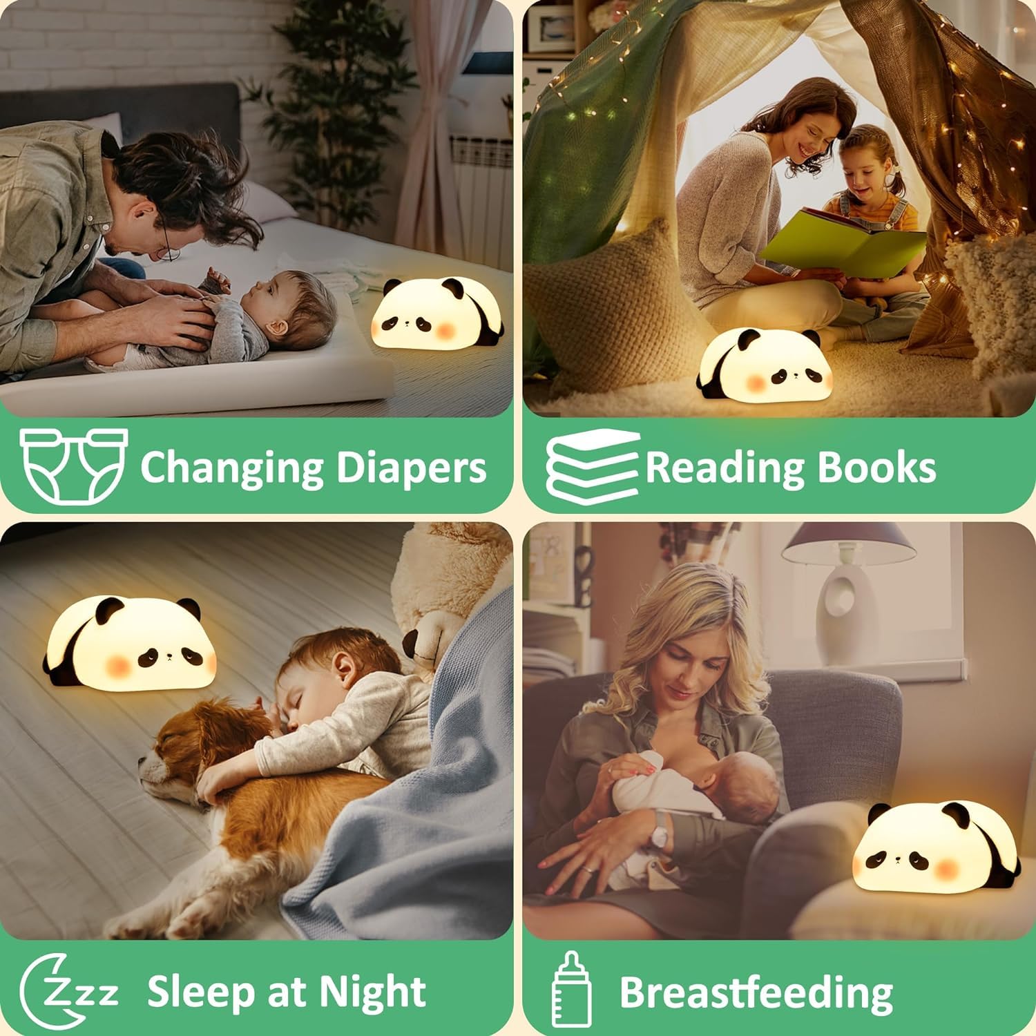 STOFFIER GARTEN Panda Night Light for Kids, Cute Animal Silicone Touch Lamp, Timer Dimmable Rechargeable LED Nightlight, Nursery Toddler Feeding Room Bedside Decor, Best Birthday Gifts for Kids 2