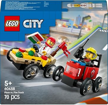 LEGO City Pizza Arabası İtfaiye Kamyonuna Karşı Yarış Arabası Paketi 60458-5 Yaş ve Üzeri Çocuklar için Yaratıcı Oyuncak Yapım Seti, Doğum Günü Hediyesi (70 Parça)