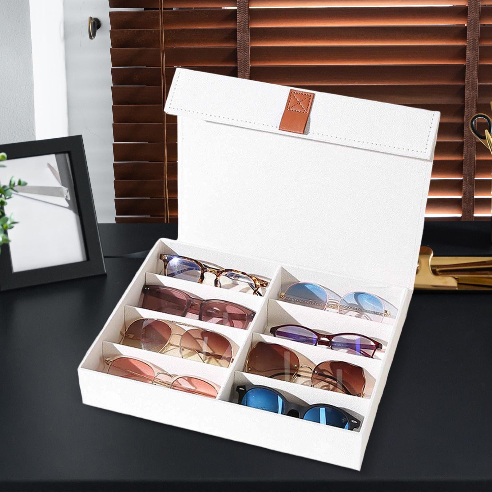 Boîte à Lunettes Rangement Lunettes de Soleil Étui Lunettes Support Accessoires Panneau Densité Résistante Adaptée Déplacement Chambre Maison
