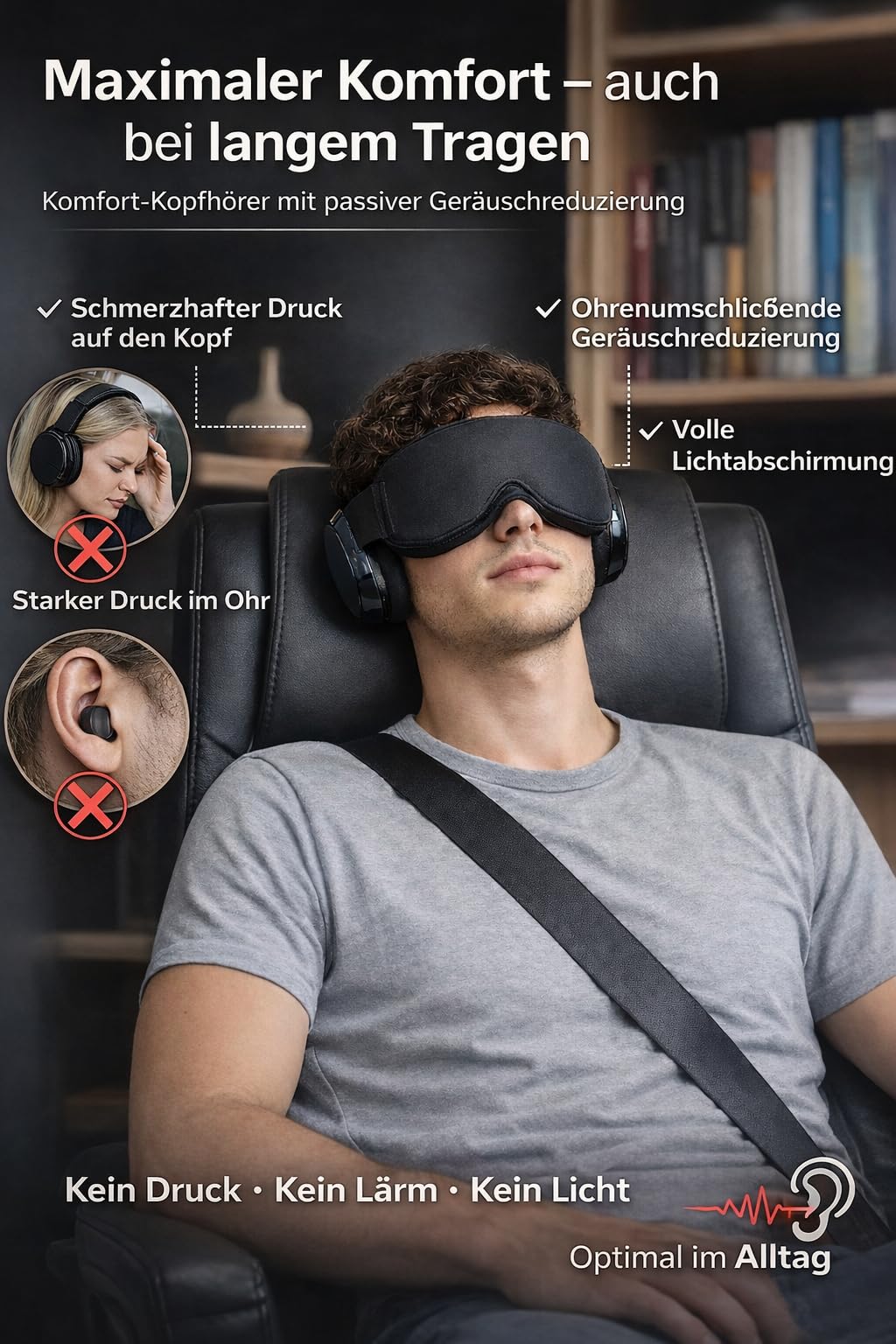 Protección auditiva para dormir+máscara 3D para dormir,Orejeras insonorizadas con cancelación de ruido+máscara para los ojos,Mejoran el sueño, auriculares con protección de ruido ajustable