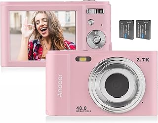 câmera digital, Câmera Digital Portátil 48MP 2.7K 2.88 polegadas Tela IPS Zoom 16X Auto Foco Temporizador 128GB Memória Estendida Detecção de Rosto Anti-vibração com 2 pcs Baterias Alça de Mão Bolsa de