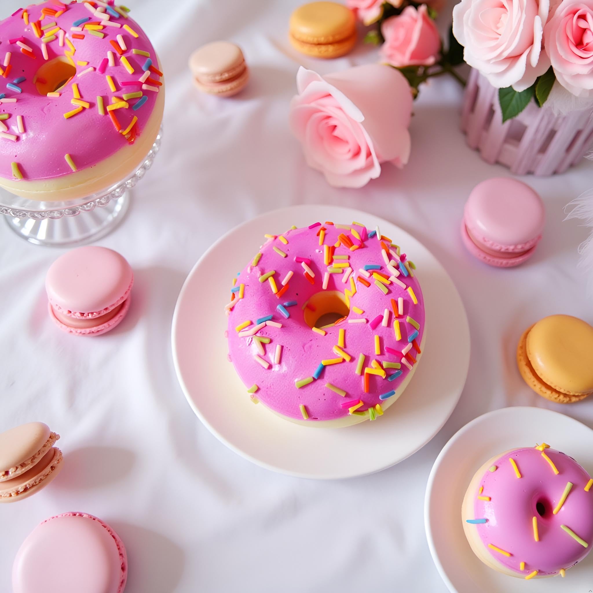 Photo 1 of 1 Pc Pink Fake Donuts,Stress Relief Donuts Simulation Artificial Doughnuts Dessert Cake Party Favors Decoration Faux Food Props Kitchen