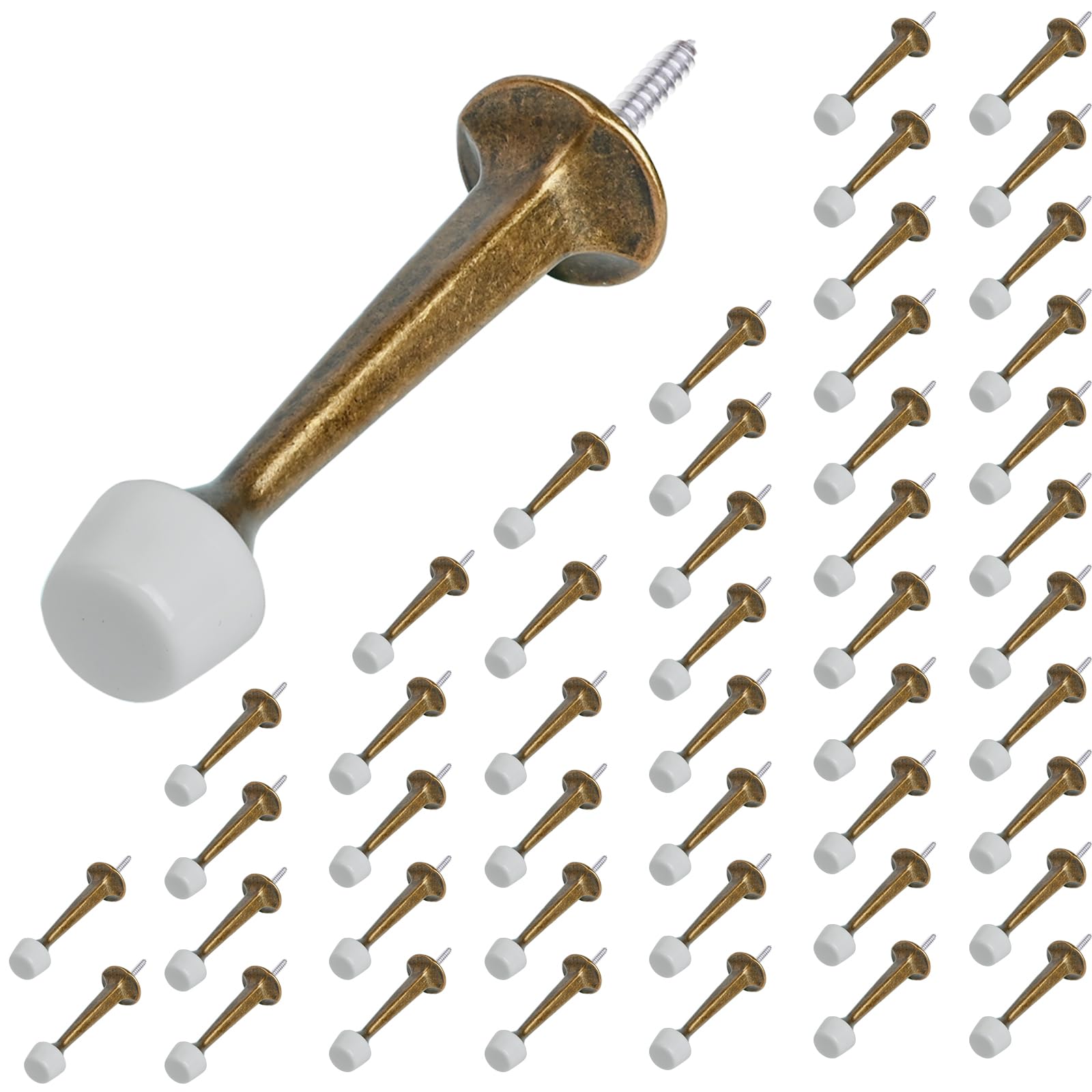 HOMOTEK 48 Pack Heavy Duty Solid Rigid Door Stop with Soft Rubber Tip, Zinc Die Cast Door Stopper Protect Wall & Door,Antique Brass