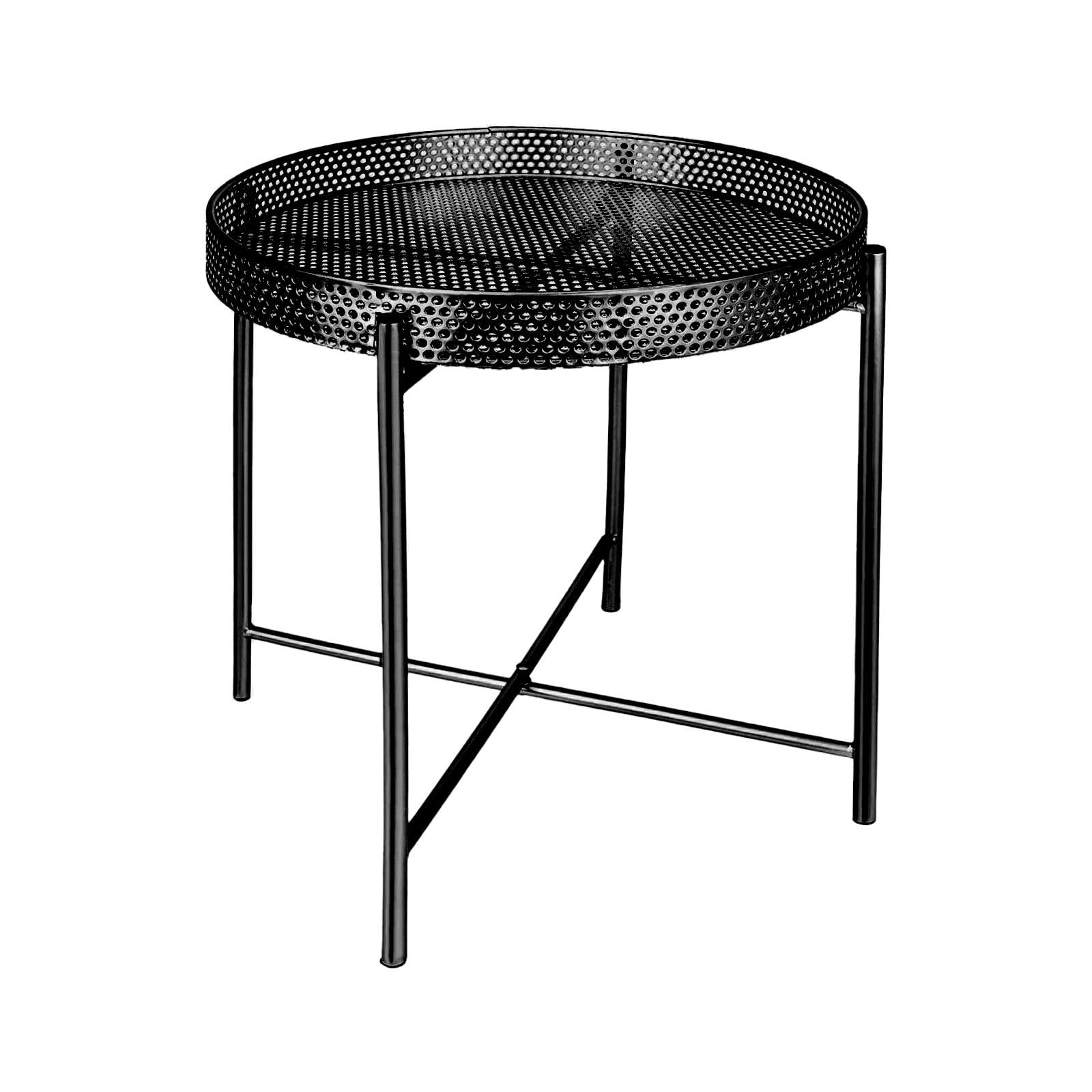 Iron Outdoor Side Table Modern Plant Stand for Indoor Outdoor Bedroom BlackHome & Garden|Furniture|Tables-image-36