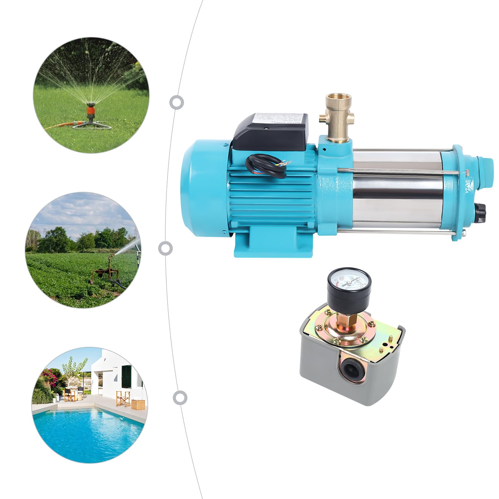 Pompe centrifuge 1300 W - Pompe d'irrigation - Pompe d'irrigation avec débit 4000 l/h - Pompe de surface auto-amorçante en acier inoxydable