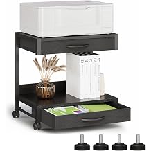 VENNQD 2-Tier Desktop Printer Stand with 2 Fabric Drawers, Prtiner Table with Storage Shelf, Desk Organizer for Home Office,3D Printer,Fax Machine,Scanner Black, 2 Tier