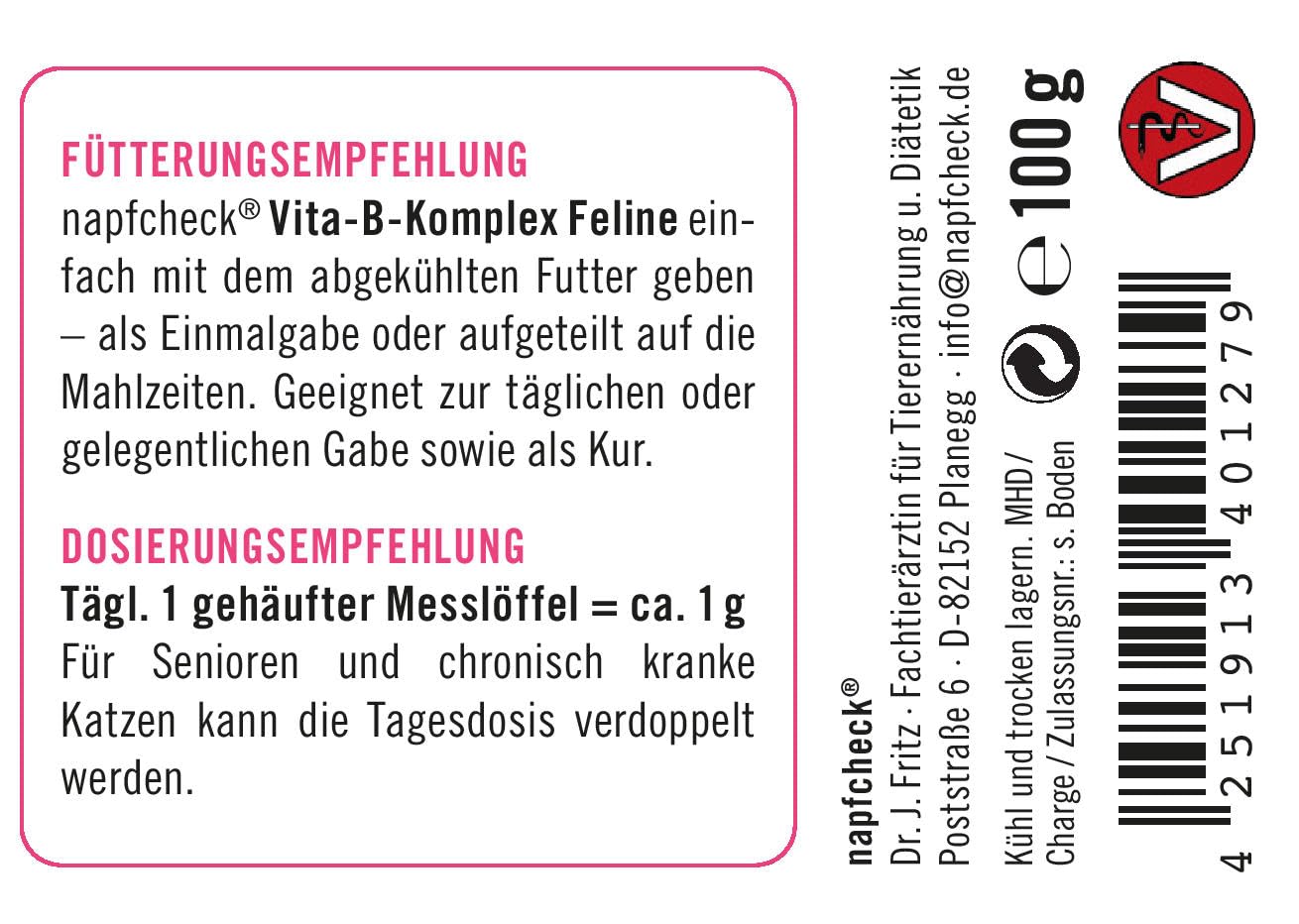 napfcheck Vitamin B für Katzen - Vita-B Komplex Feline - 100 g