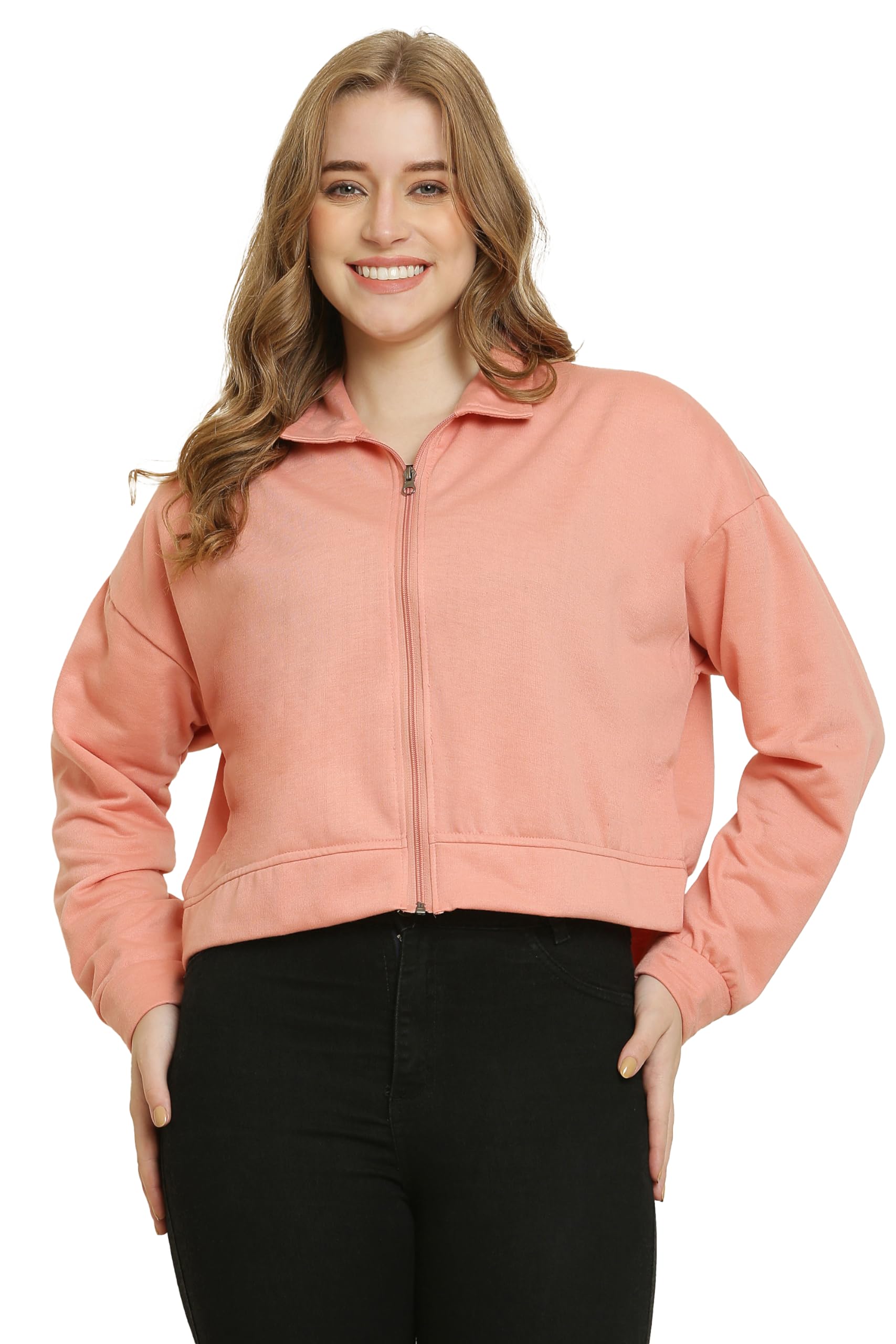 RECLASS Women’s Trendy Crop Jacket, Fleece Material Full Sleeves, Collar Womens Sweatshirt || Regular & Plus Sizes || Small - 10XL || (11COLOURS)-picture-27