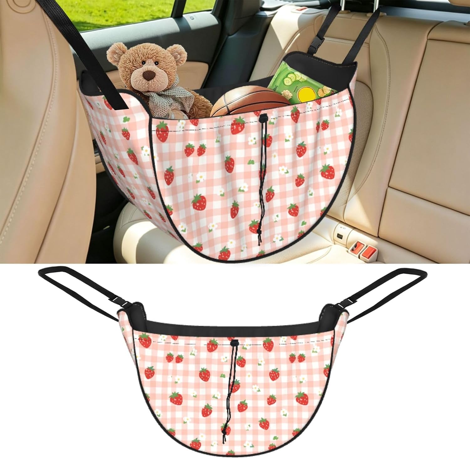 Car Seat Organizer,Large Capacity Cute Strawberry Backseat Storage Bag