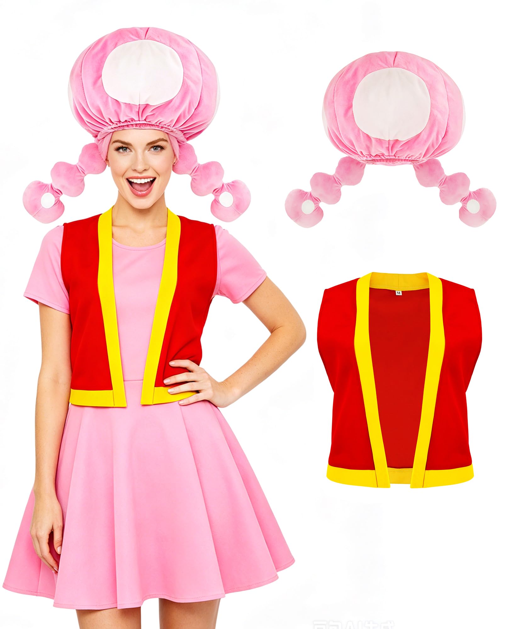 Dxvsaxi Toadette Costume Women Mushroom Cosplay Toadstool Pink Dress With Vest Halloween Outfit S