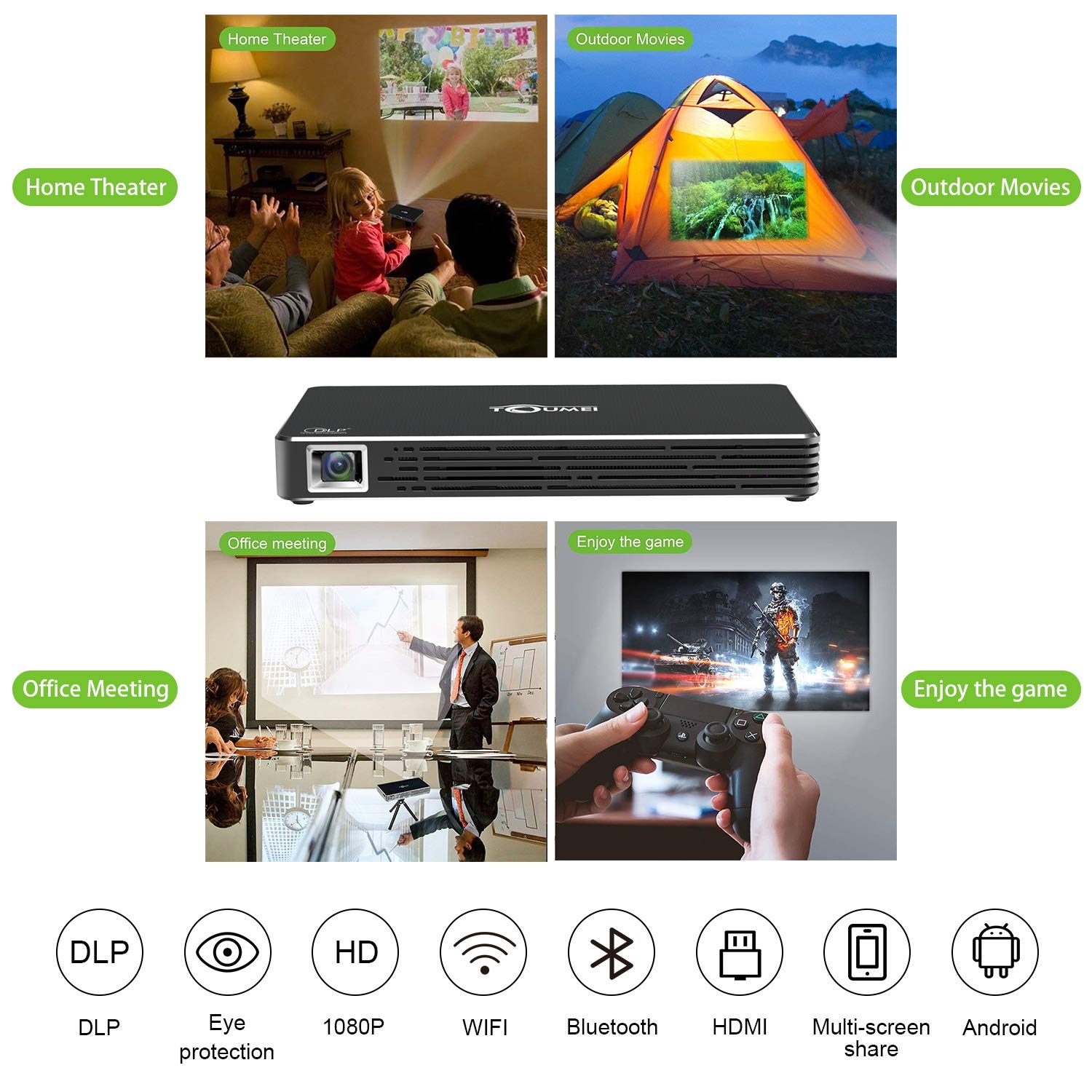 TOUMEI Mini Video Projector Tenswall C800S, Le projecteur Haute définition