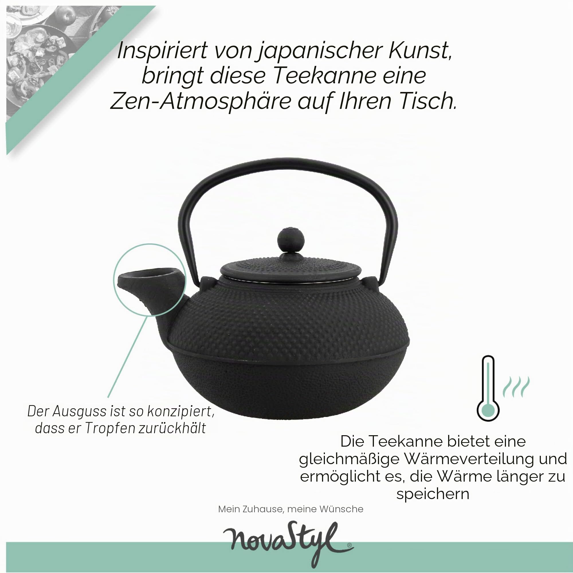TheKitchenette 7321423 Teekanne, Gusseisen, 1,5 l, Schwarz