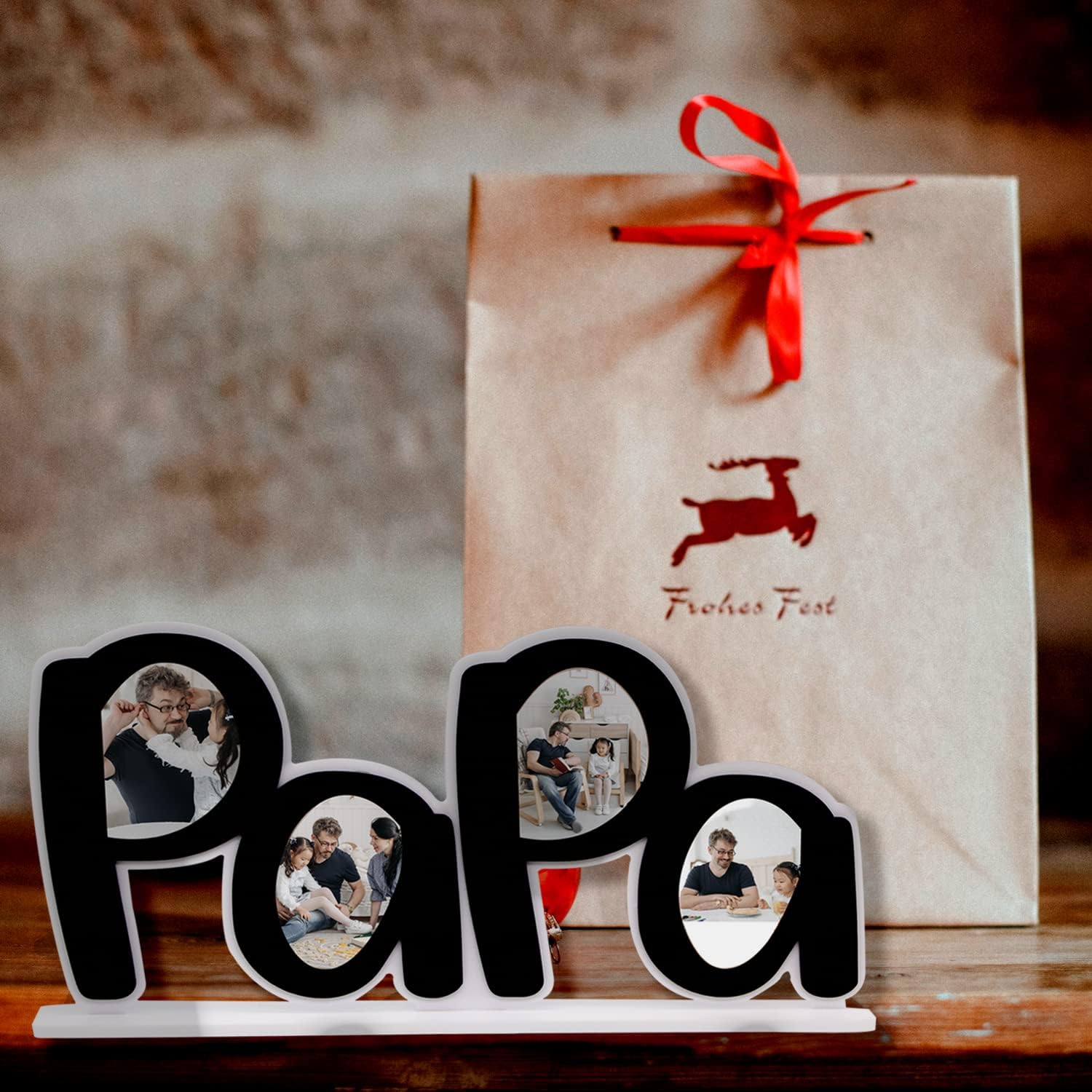 AIFLM Personalized Gift for Father Custom Acrylic Picture Frame PaPa and DaD Shape Desktop Tabletop to Decor Picture Frames Gifts for Fathers Day Birthday from Son Daughter