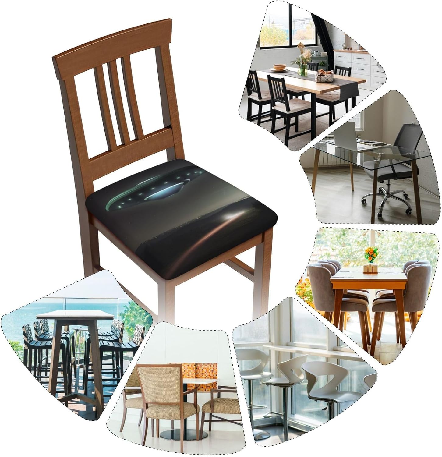 UFO at Night Print Square Cushion Covers 6 Pcs Set Elastic Non-Slip Seat Cushion Slipcovers Pet Furniture Protectors for Chair, Sofa