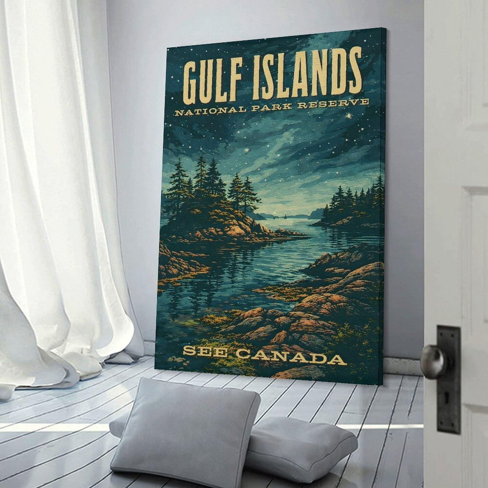 Junmoney Gulf Islands National Park Reserve Vintage Wall Art Print, 24x36inch(60x90cm), for Study, Office Or Focused Interiors, Home Office Artwork with Decorative Appeal