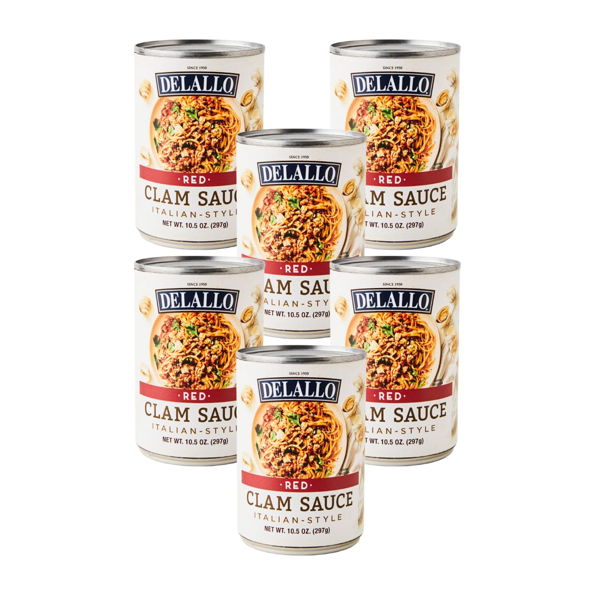 DeLallo Italian Red Clam Sauce, 10.5 Ounce Can, 6 Pack, Made with Fresh Sea Clams, Dairy Free