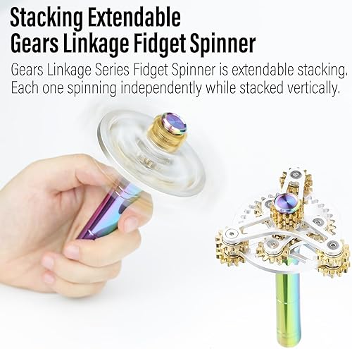 Miniatura 5 de FREELOVE Copper Gears Linkage Fidget Spinner Juguetes para adultos, Mini pequeños spinners de metal silencioso rodamiento premium, apilable,
